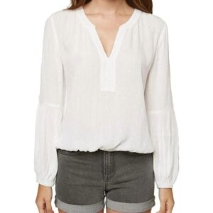 O' Neill Womans Large white boho V neck top NWT bishop long sleeve oversized